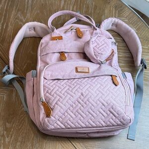 Babbleroo Pink Quilted Backpack diaper bag with changing pad